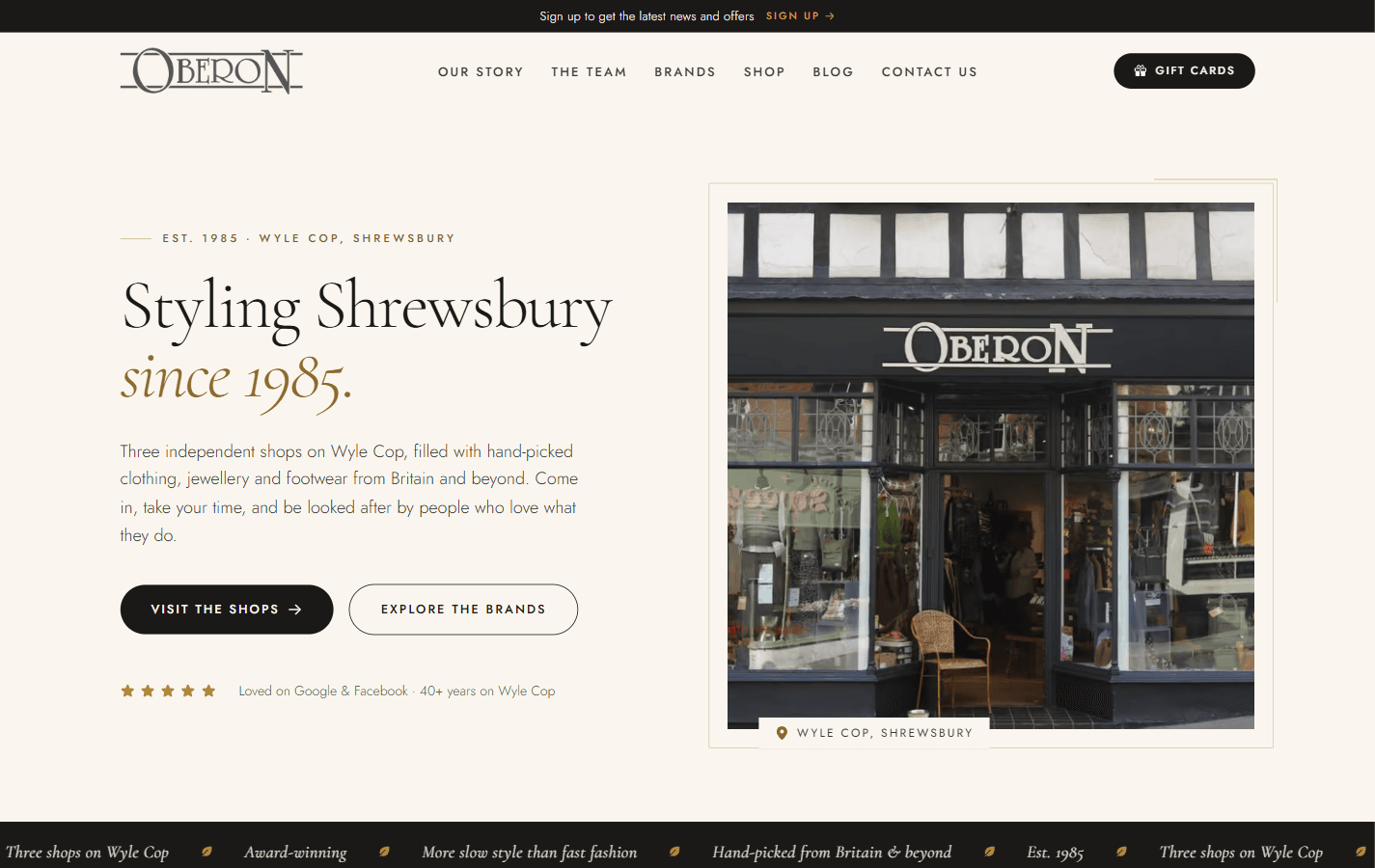 Home page of the Oberon Shrewsbury website